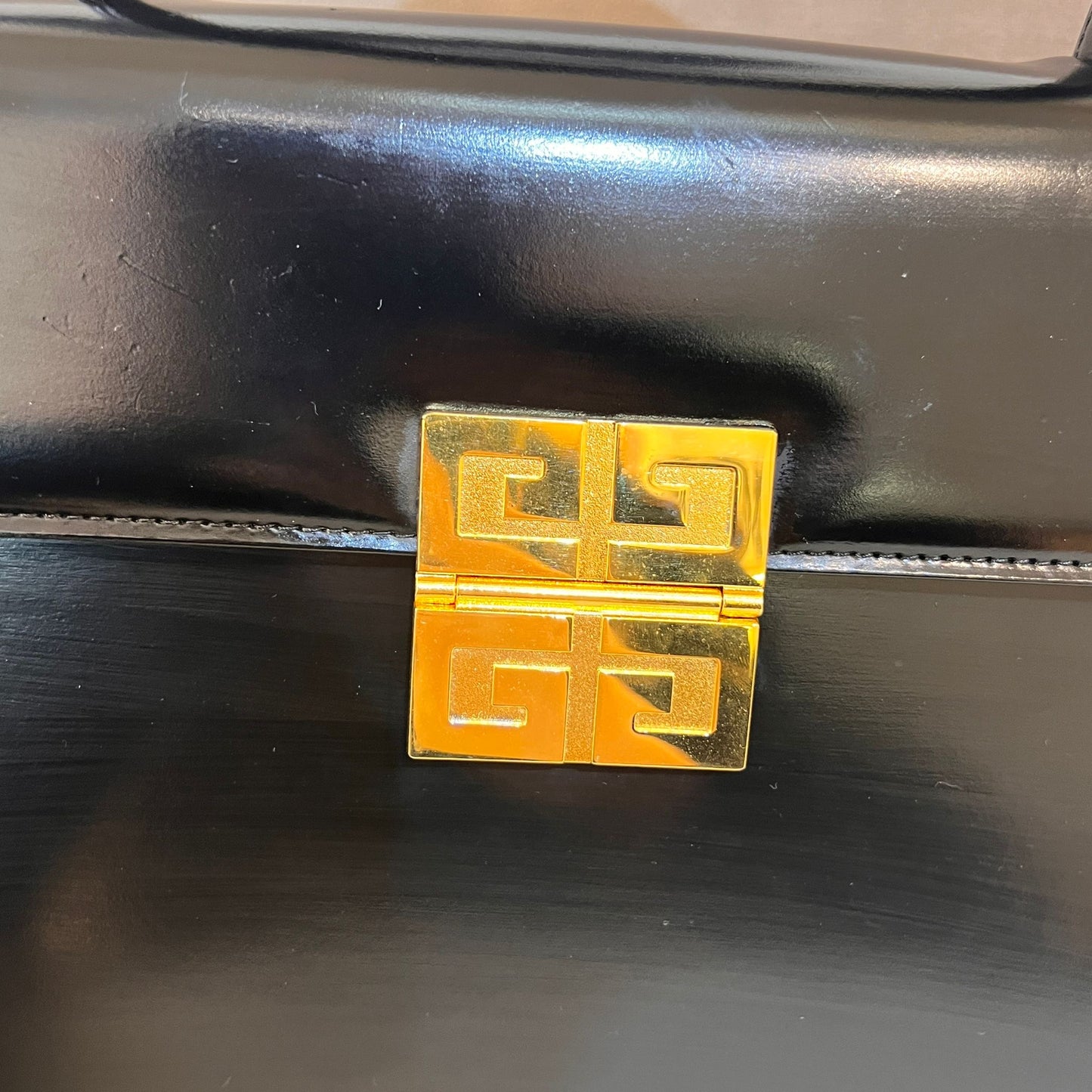 Givenchy Vintage 4G Logo Structured Black Leather Top Handle Bag