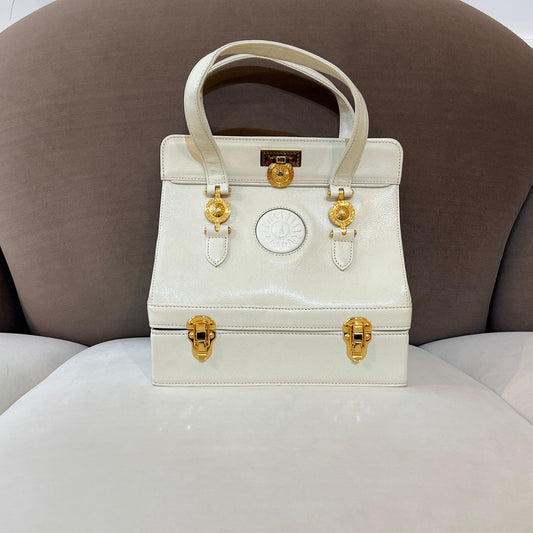 Gianni Versace Vintage White Medusa Structured Handbag