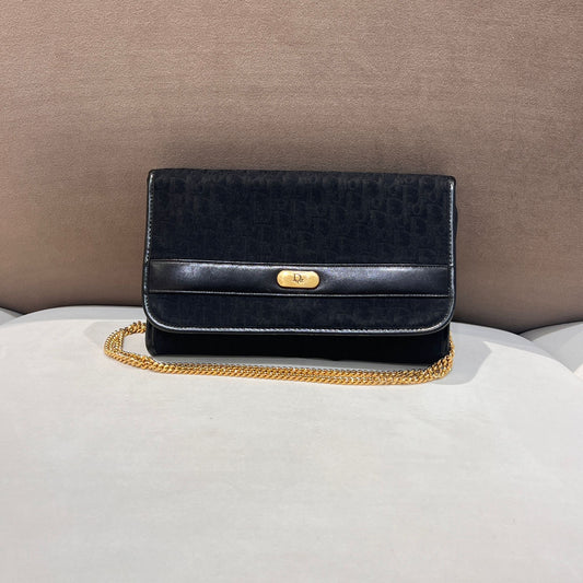 Christian Dior Vintage Navy Leather Chain Shoulder Bag