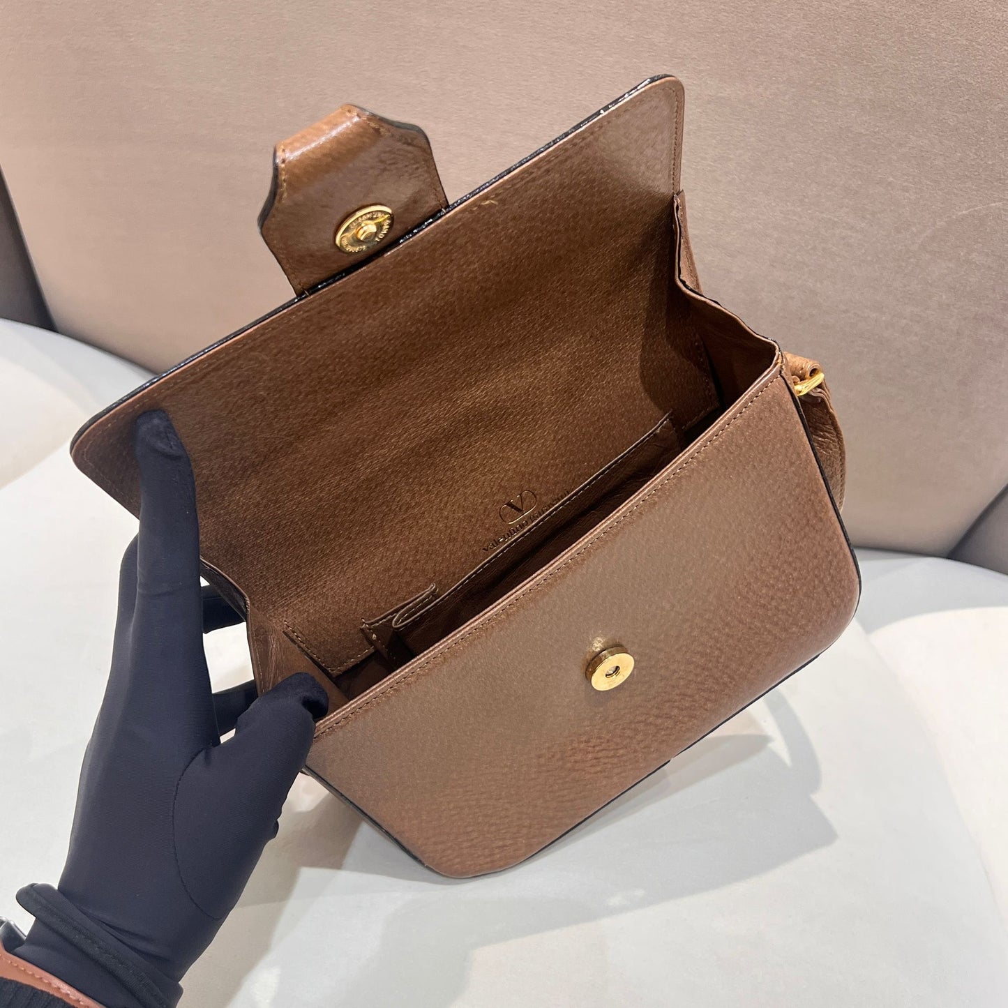 Valentino Garavani Vintage Brown Leather Buckle Shoulder Bag