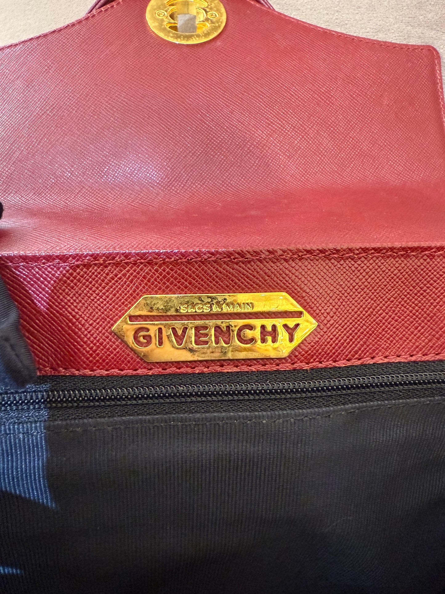 Givenchy Vintage Turn Lock Bordeaux Red Leather Handbag