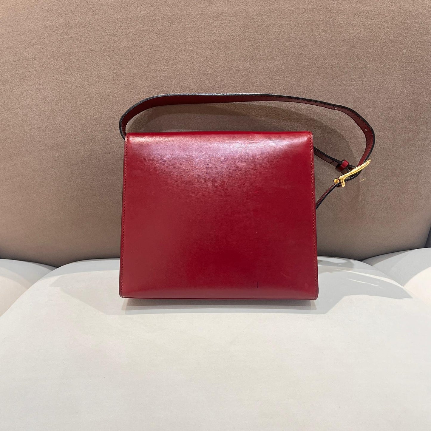 Celine Vintage Burgundy Leather Gold Ring Top Handle Bag