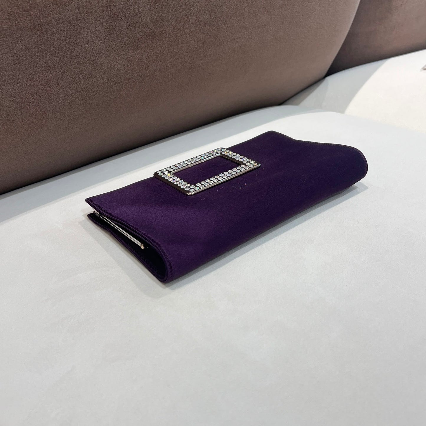 Roger Vivier Vintage Crystal Buckle Satin Clutch Pouch