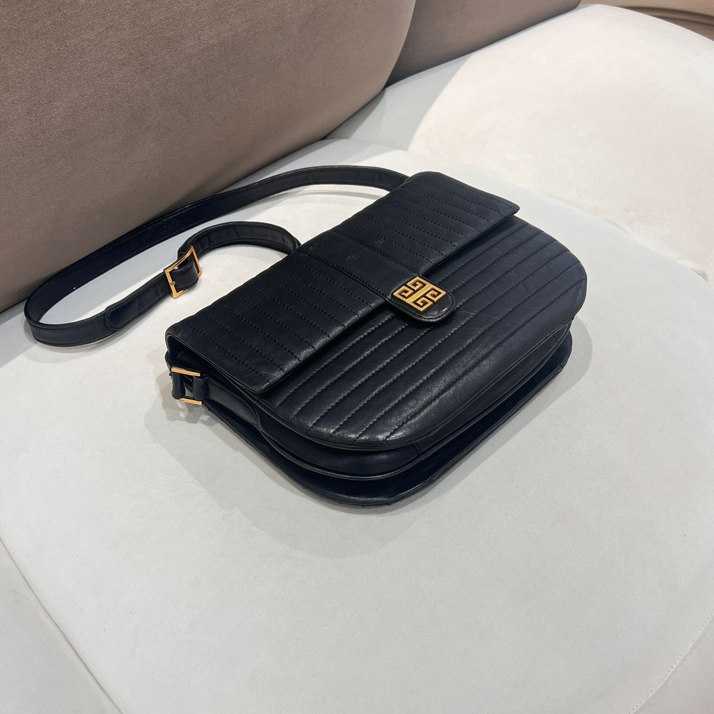 Givenchy Vintage Black Quilted Leather 4G Logo Flap Shoulder Bag