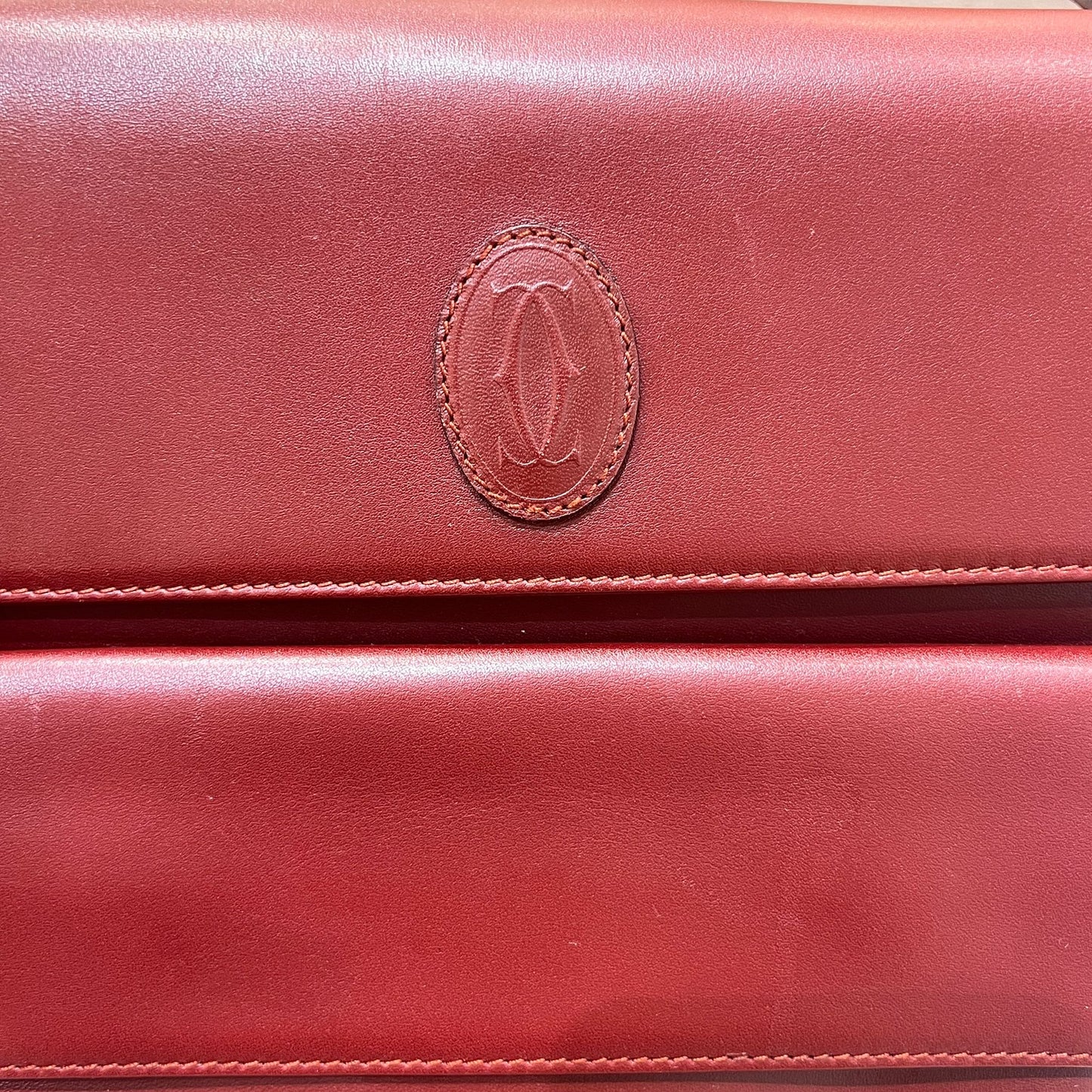 Cartier Vintage Must De Cartier Burgundy Red Leather Shoulder Bag