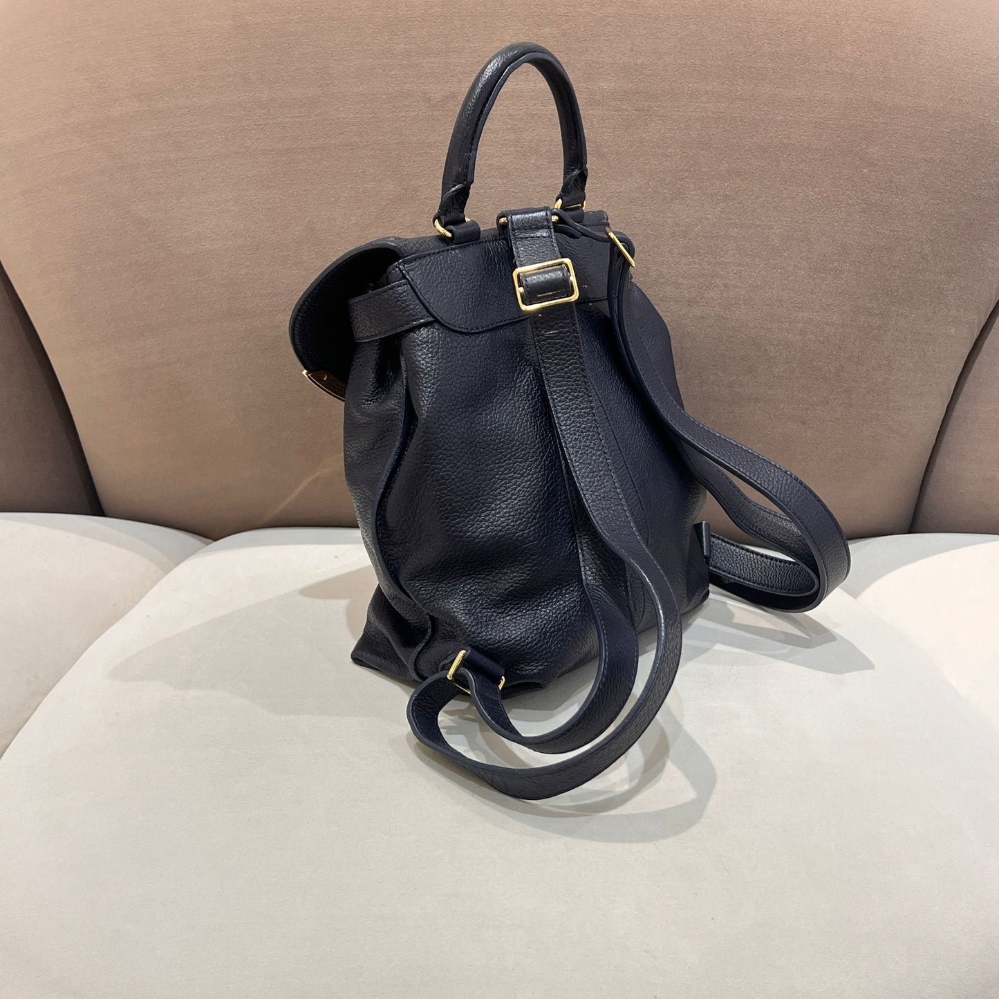 See By Chloé Vintage Black Leather Curved Hardware Backpack