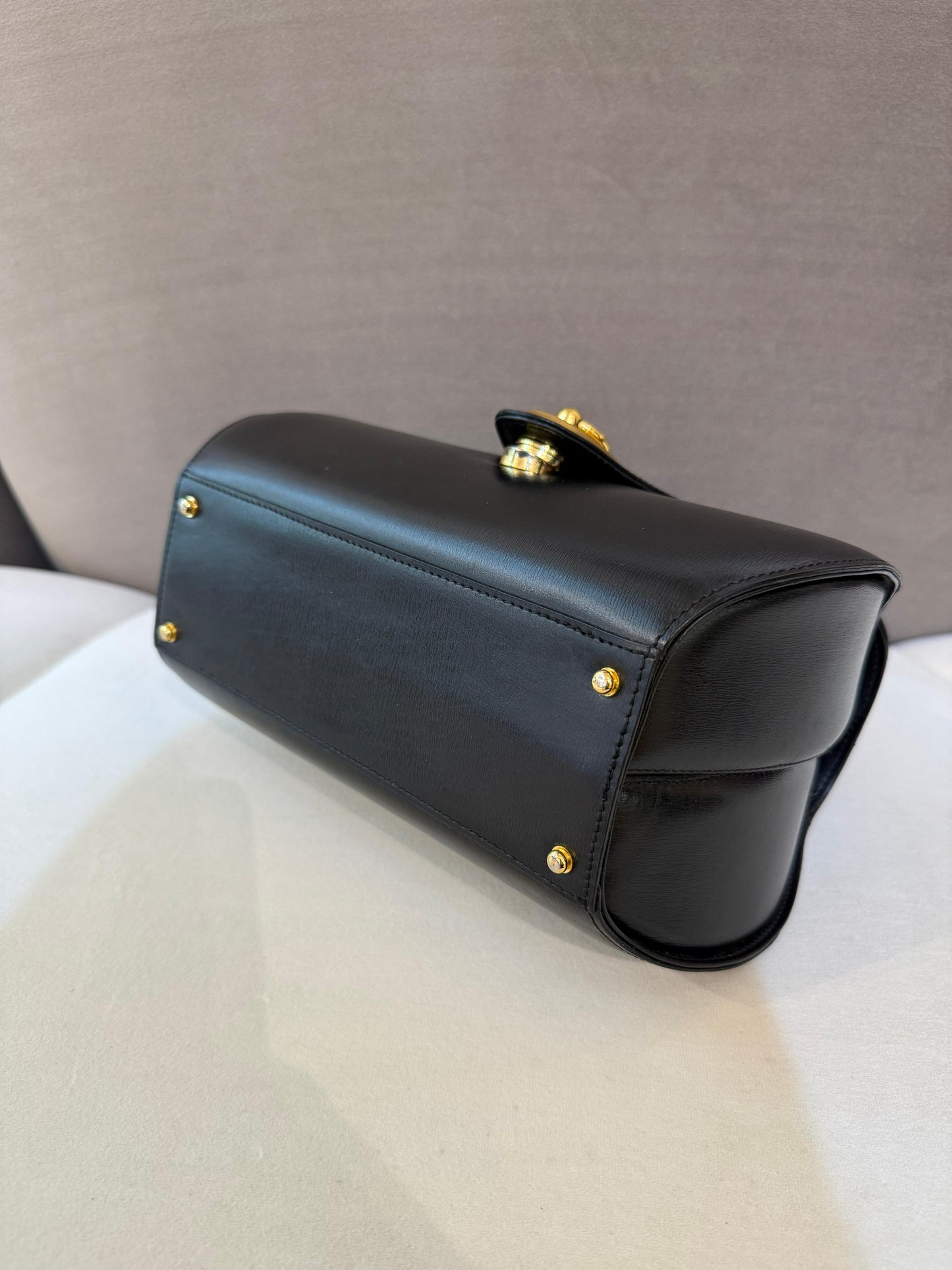 Givenchy Vintage Black Leather Oval Lock Top Handle Bag