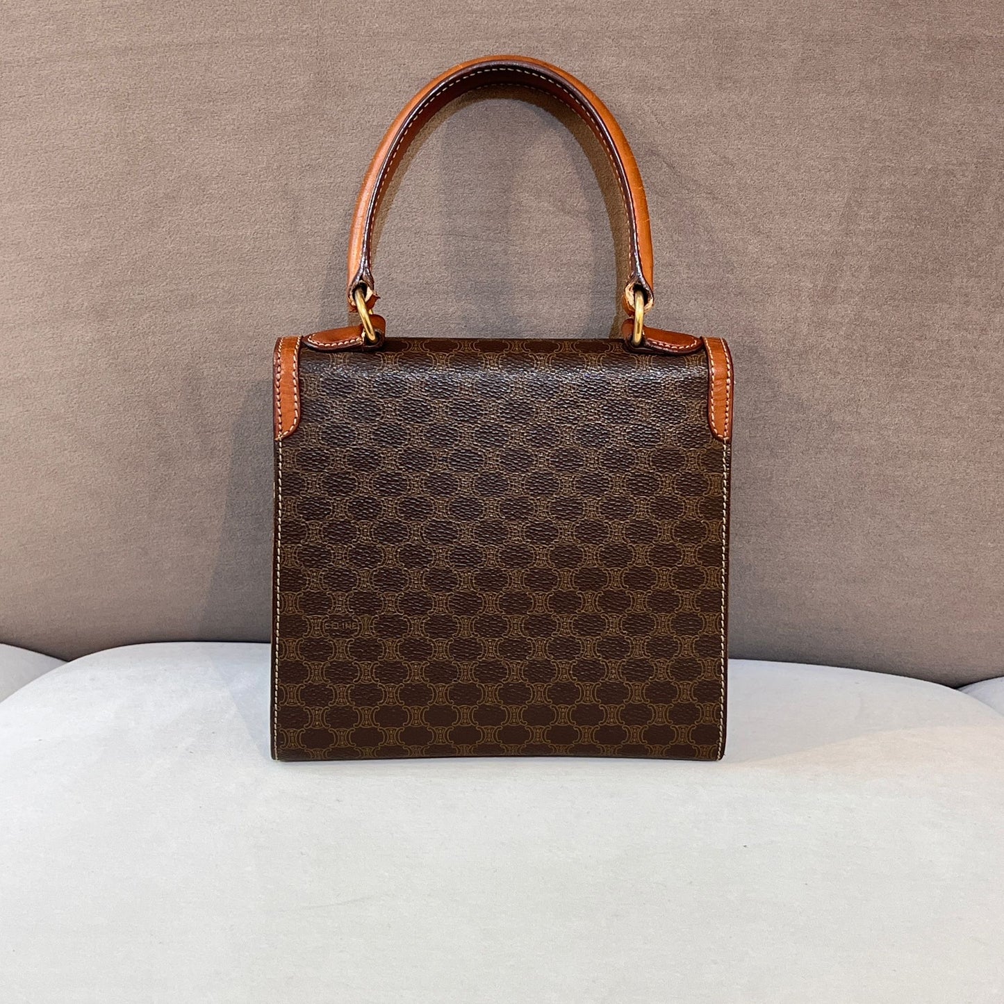 Celine Vintage Macadam Brown Leather Mini Top Handle Bag