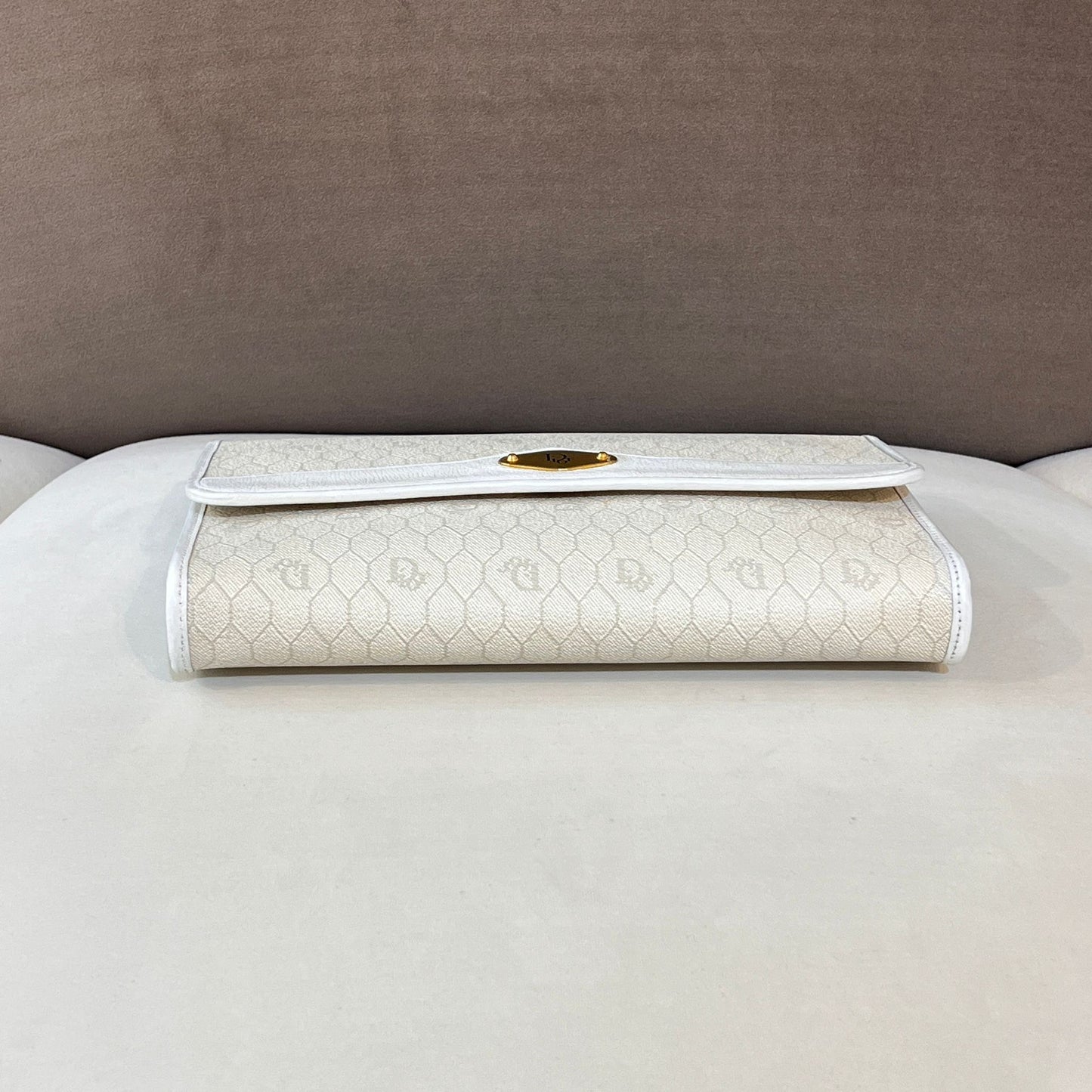 Christian Dior Vintage Honeycomb White Leather Gold Chain Shoulder Bag