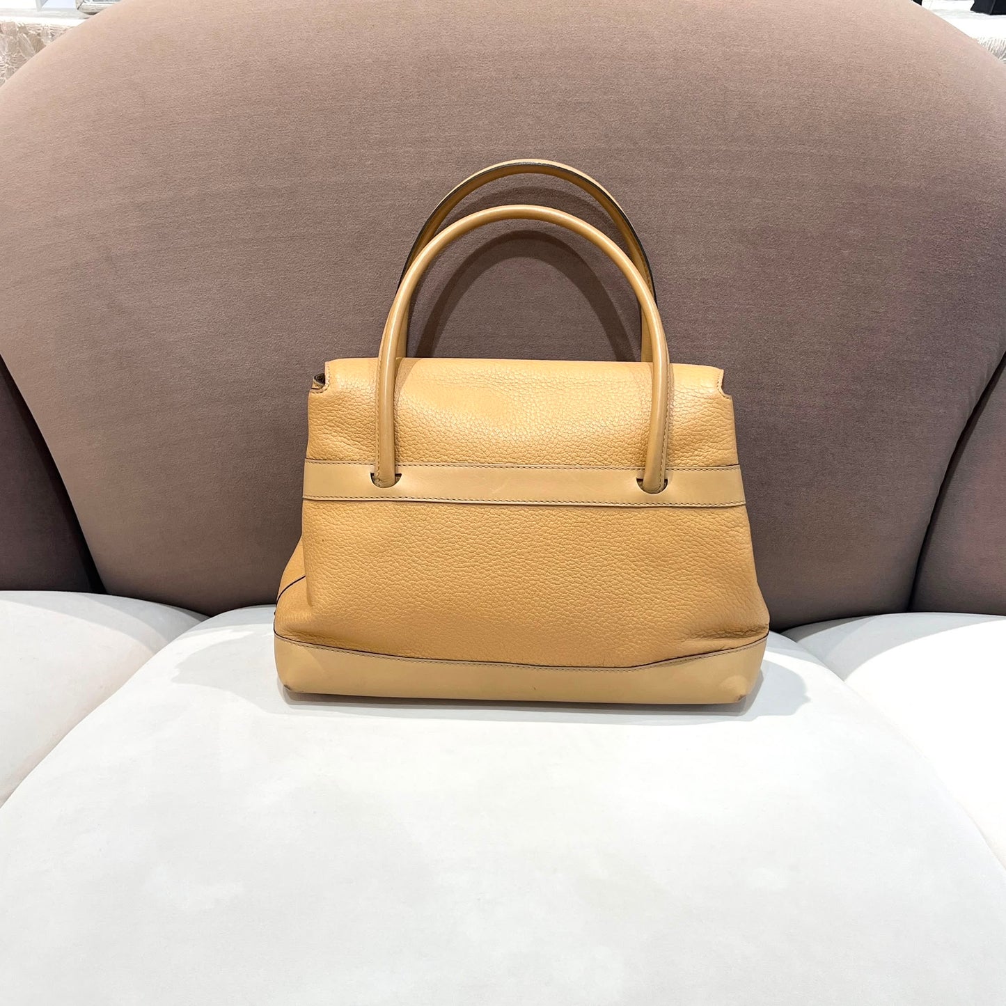 Delvaux Vintage Beige Grained Leather Structured Top Handle Handbag