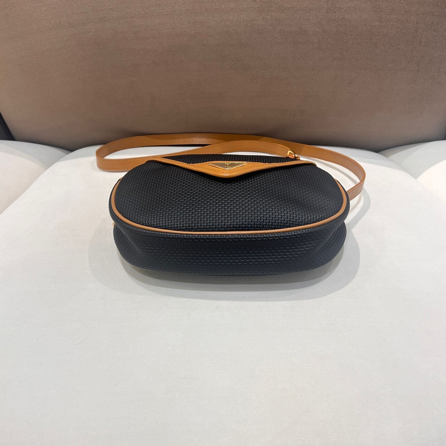 Yves Saint Laurent Vintage Textured Leather Navy Oval Crossbody Shoulder Bag