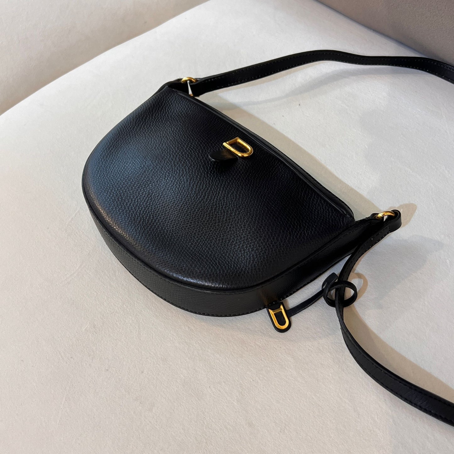 Delvaux Vintage Black Saddle Leather Shoulder Bag