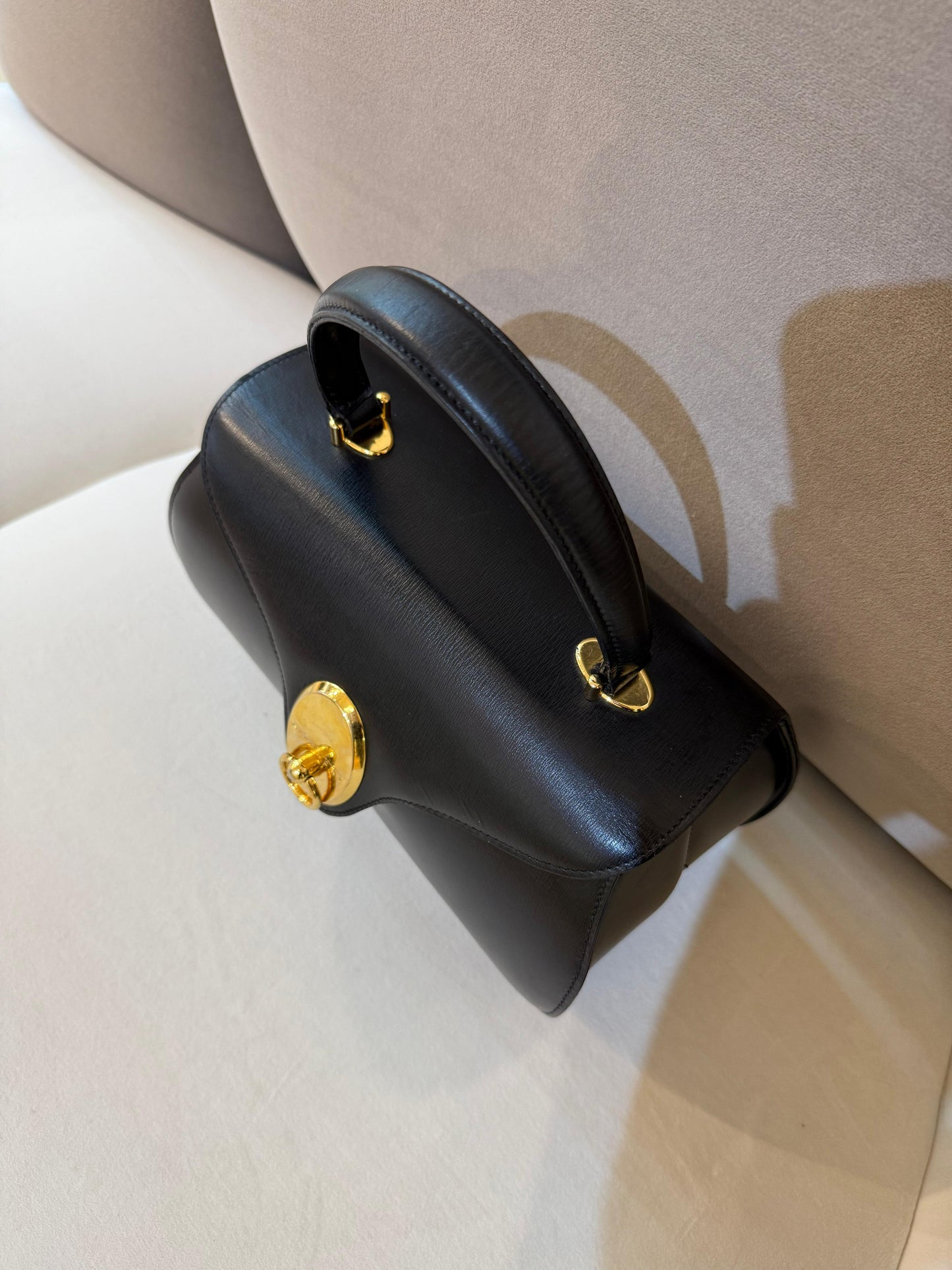 Givenchy Vintage Black Leather Oval Lock Top Handle Bag