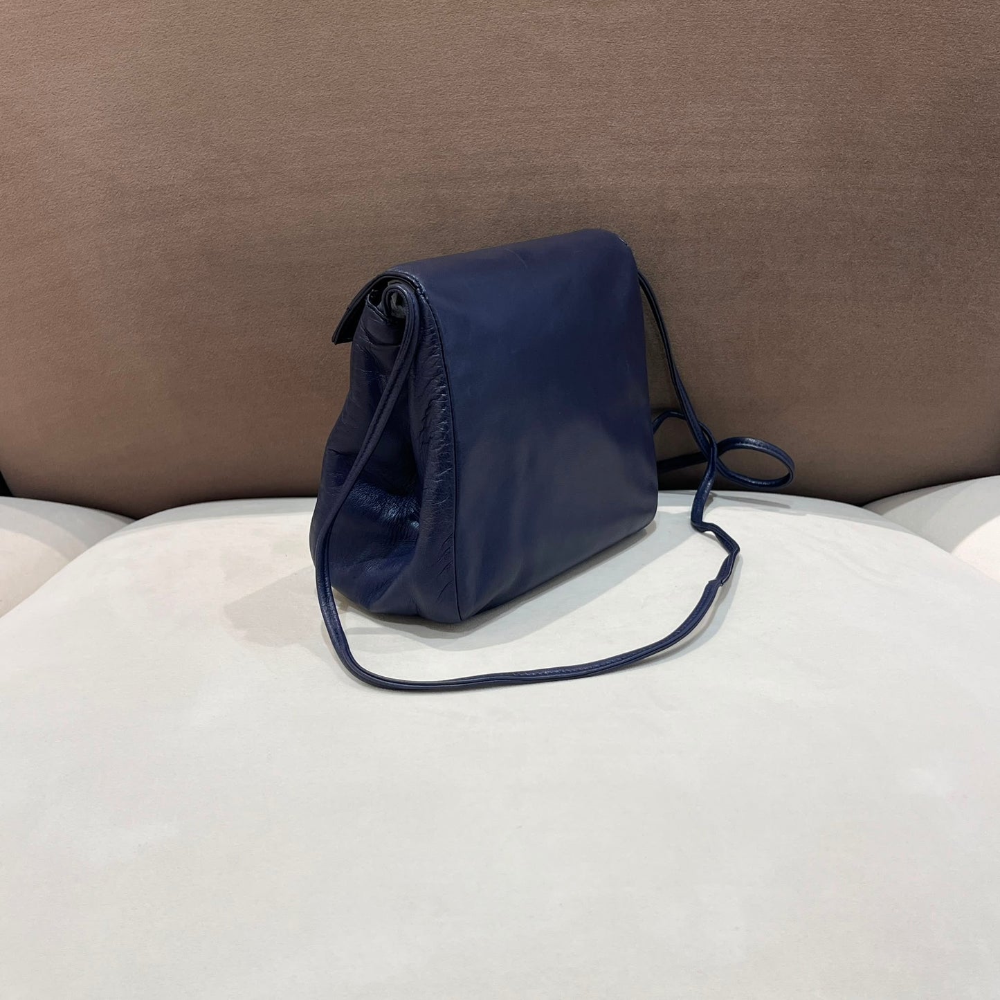 Loewe Vintage Navy Leather Anagram Saddle Shoulder Bag