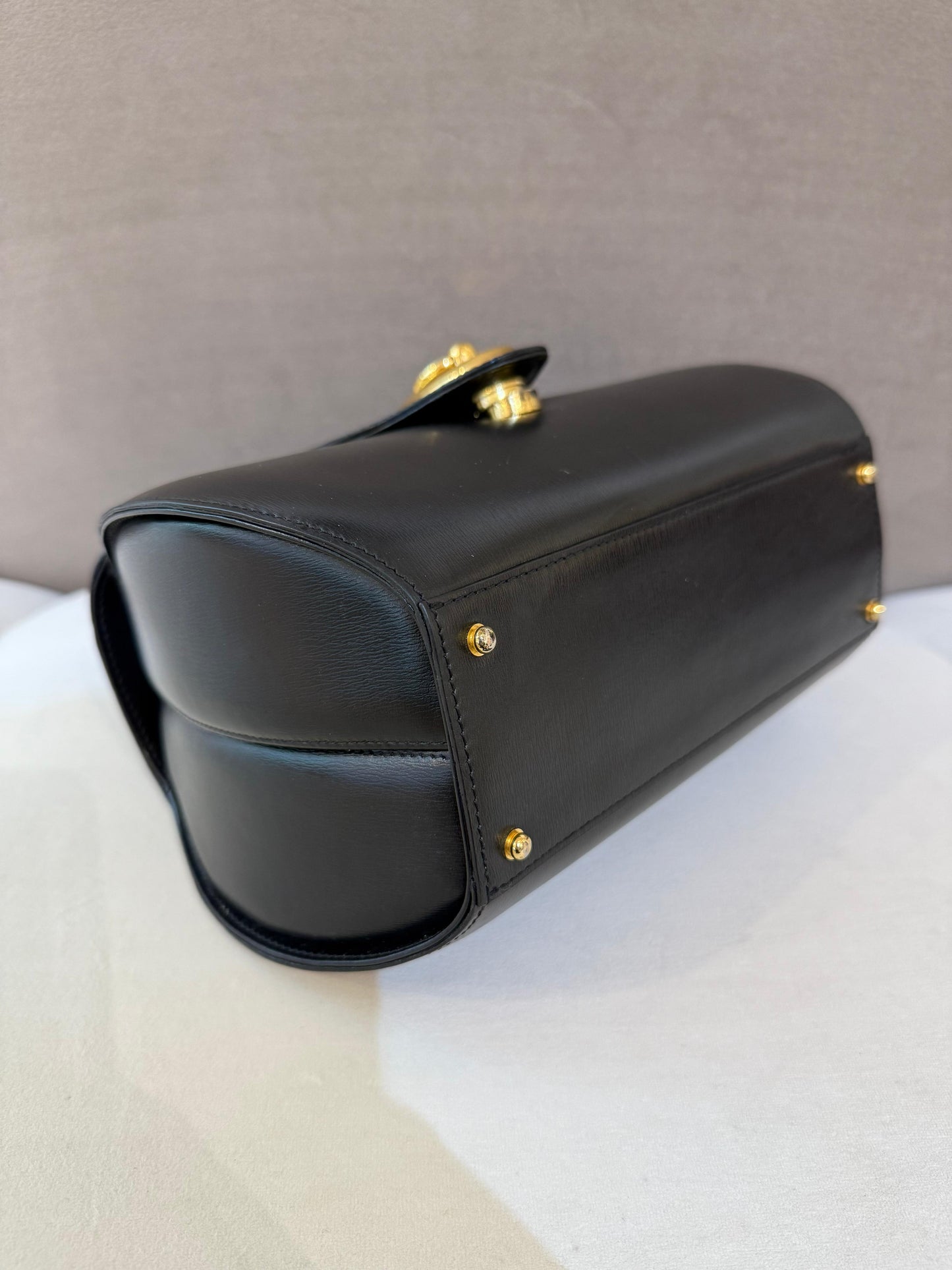 Givenchy Vintage Black Leather Oval Lock Top Handle Bag