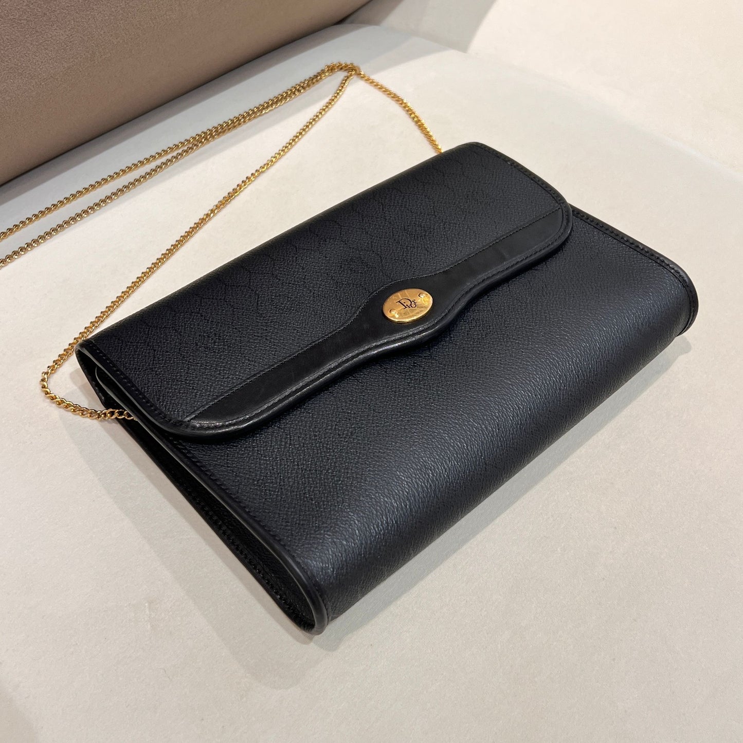 Christian Dior Vintage Black Honeycomb Leather Chain Shoulder Bag