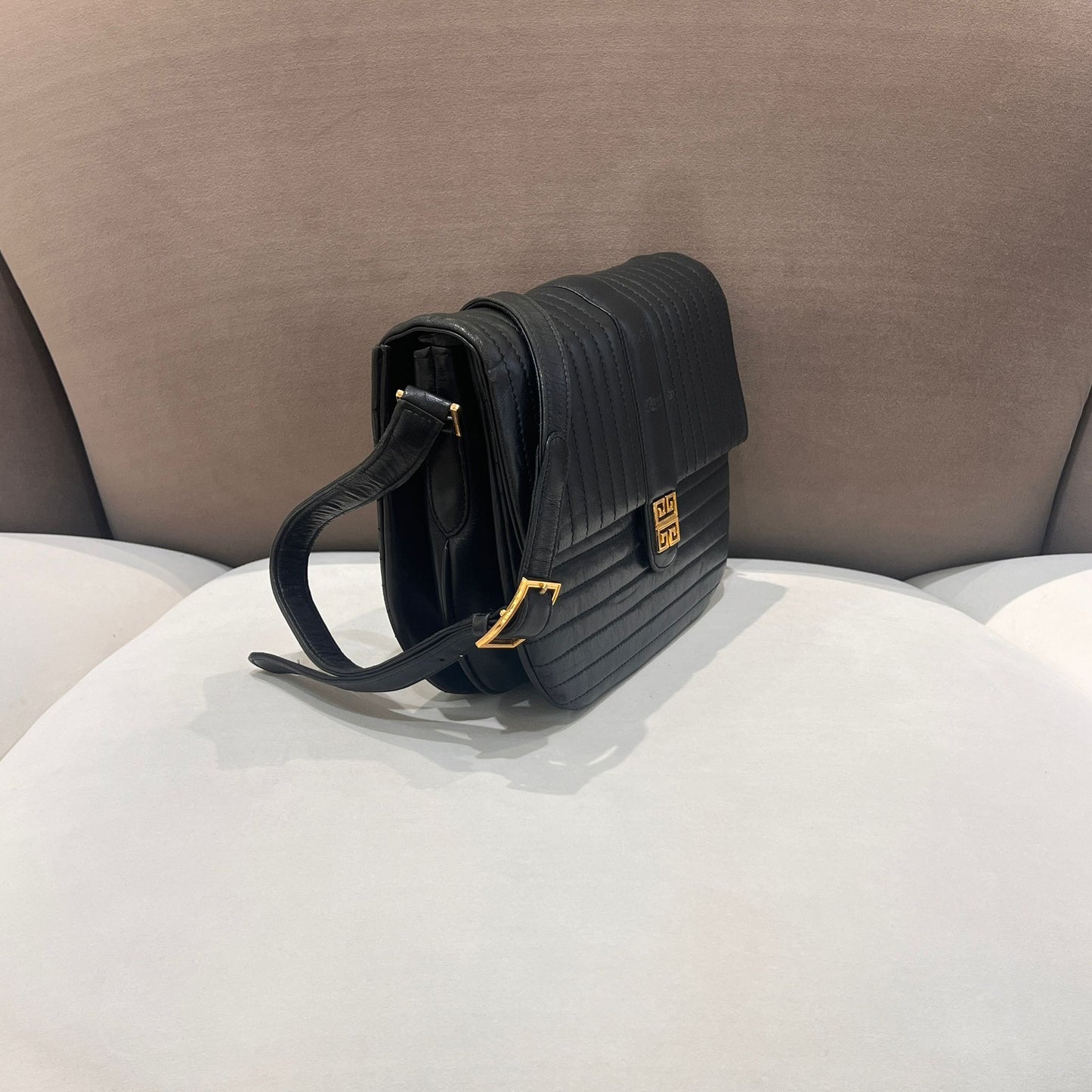 Givenchy Vintage Black Quilted Leather 4G Logo Flap Shoulder Bag