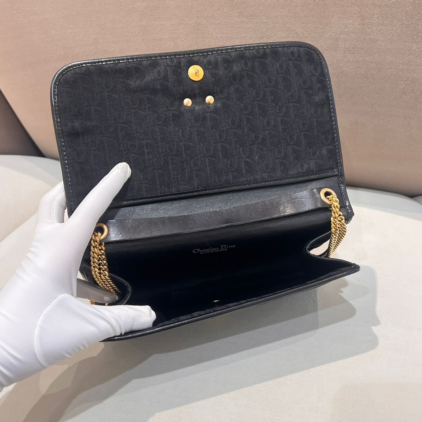 Christian Dior Vintage Navy Leather Chain Shoulder Bag