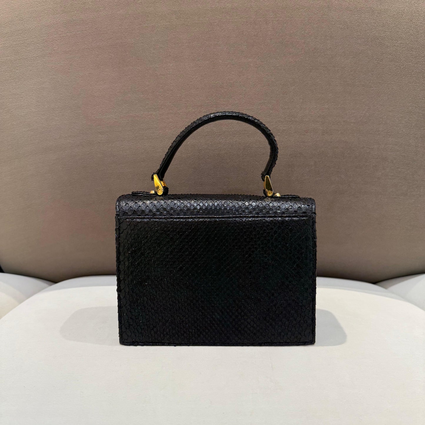 Versace Vintage Black Python Textured Top Handle Handbag