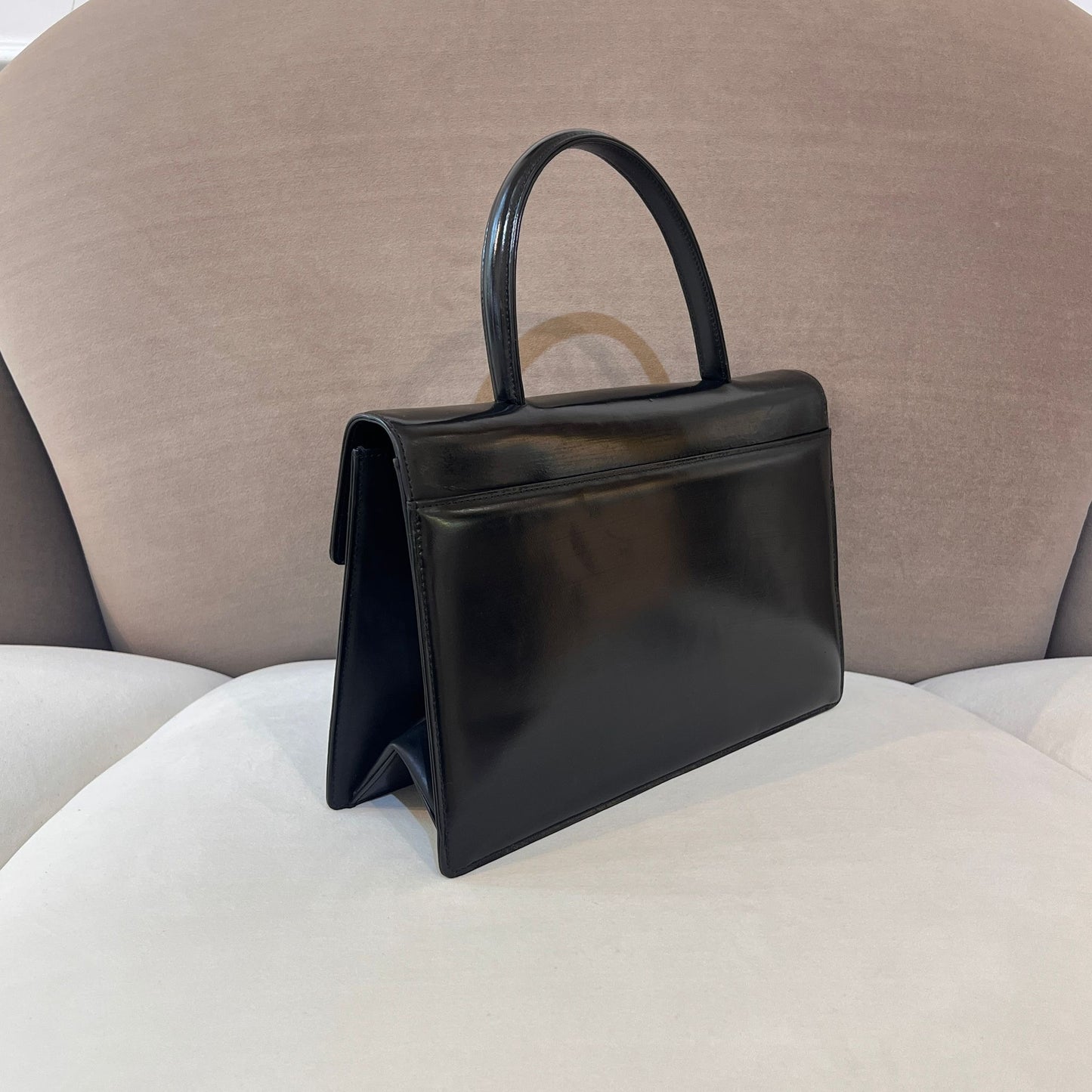 Givenchy Vintage 4G Logo Structured Black Leather Top Handle Bag