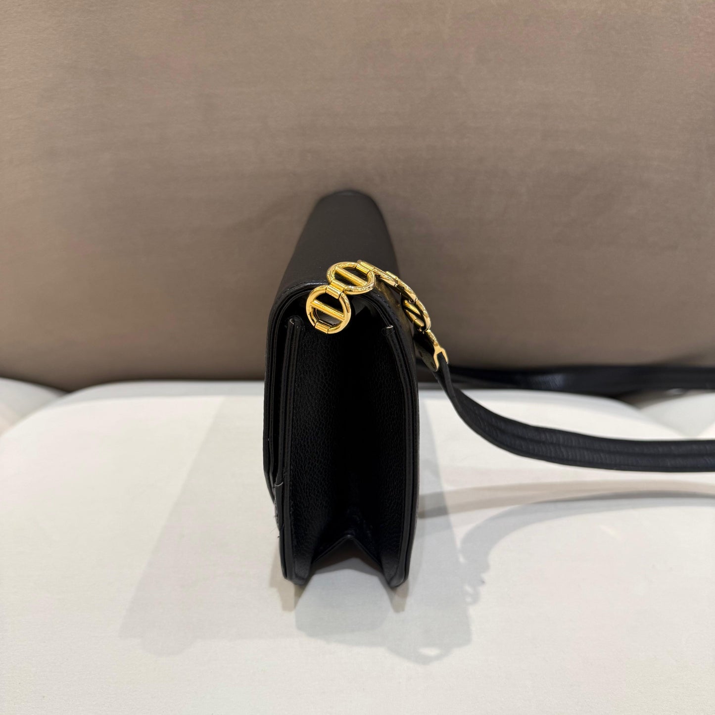 Christian Dior Vintage Black Grained Leather Logo Flap Shoulder Bag