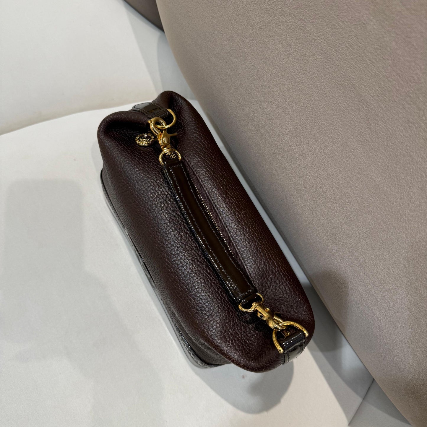 Versace Vintage Brown Grained Leather Medusa Sunburst Shoulder Bag