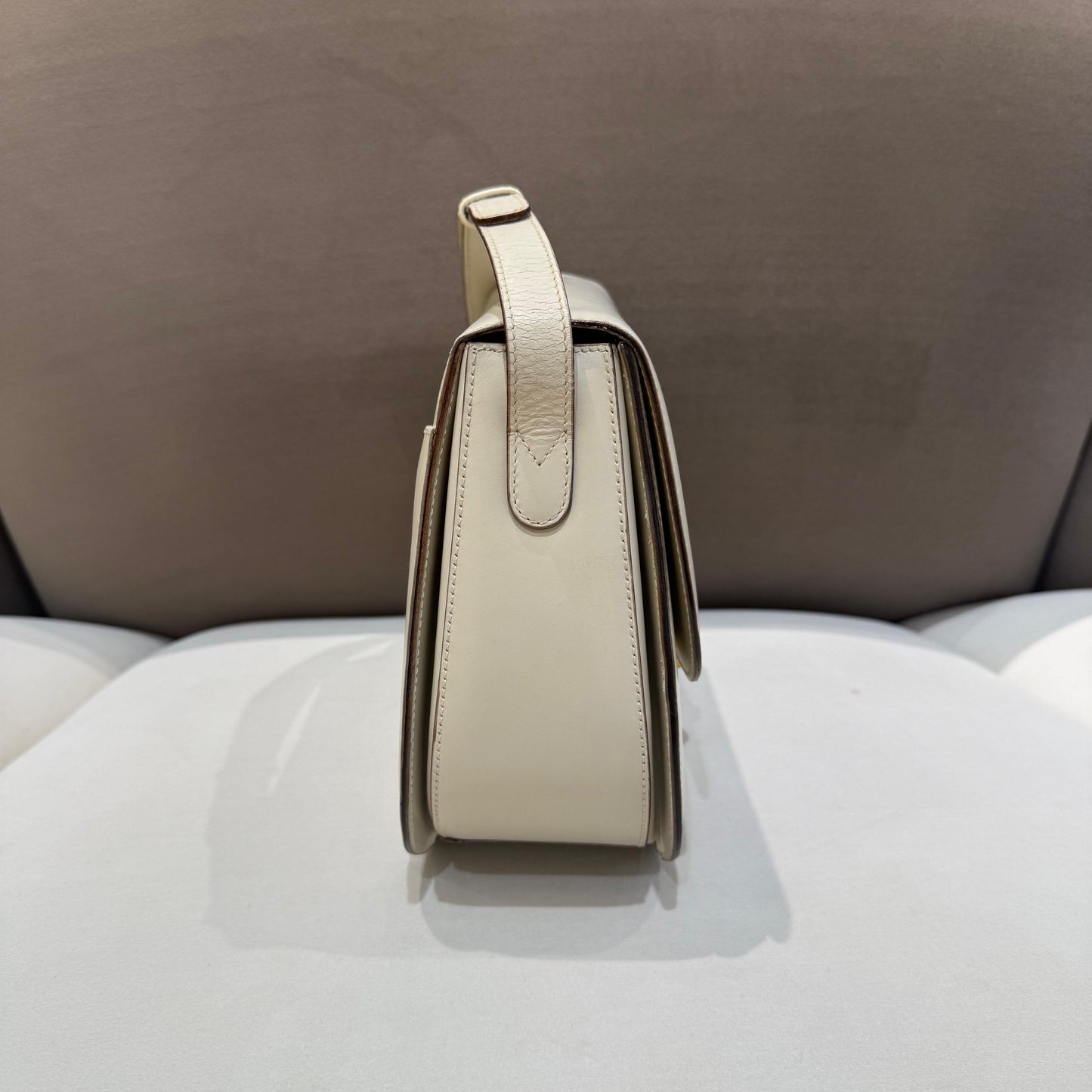 Celine Vintage Golden Lock Light Beige Leather Shoulder Bag