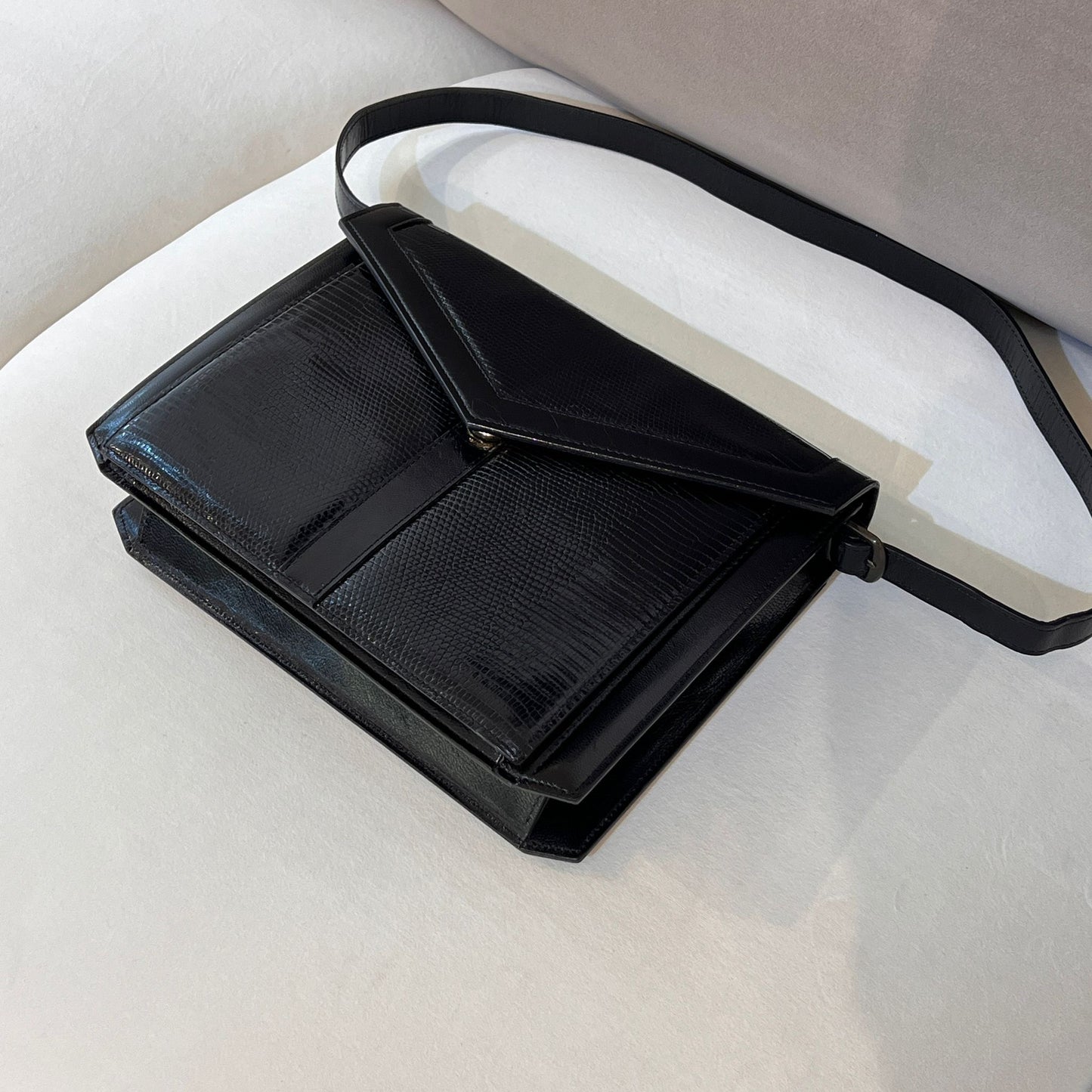 Yves Saint Laurent Vintage Lizard Embossed Leather Flap Shoulder Bag