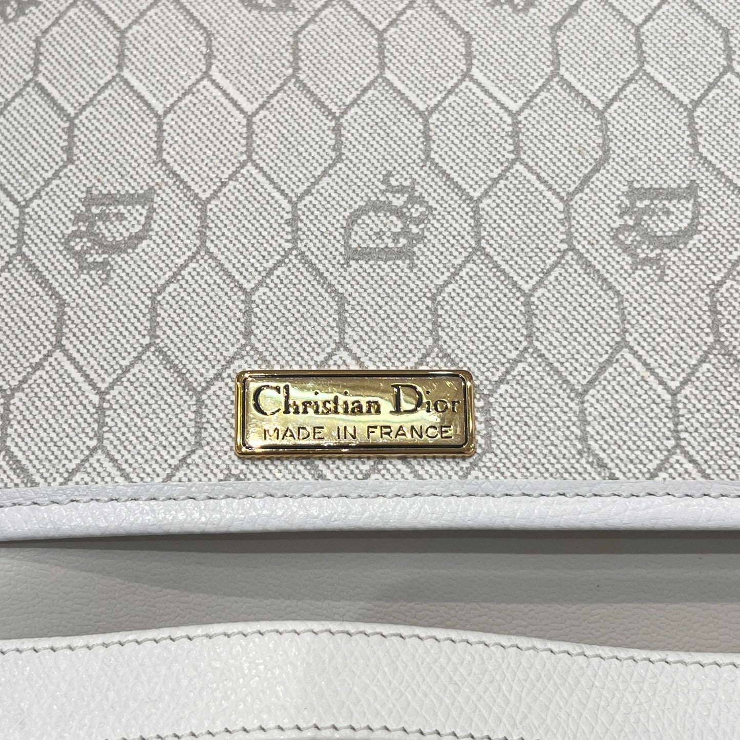 Christian Dior Vintage Grey Honeycomb Monogram Chain Shoulder Bag