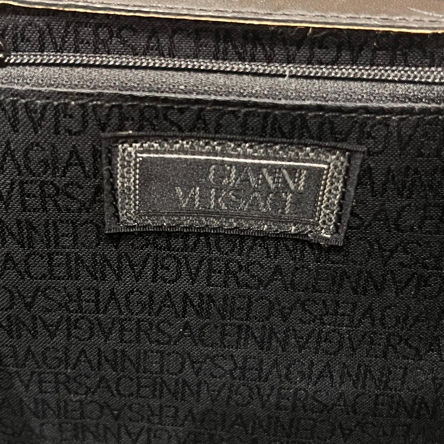 Versace Vintage Black Leather Medusa Vanity Handbag