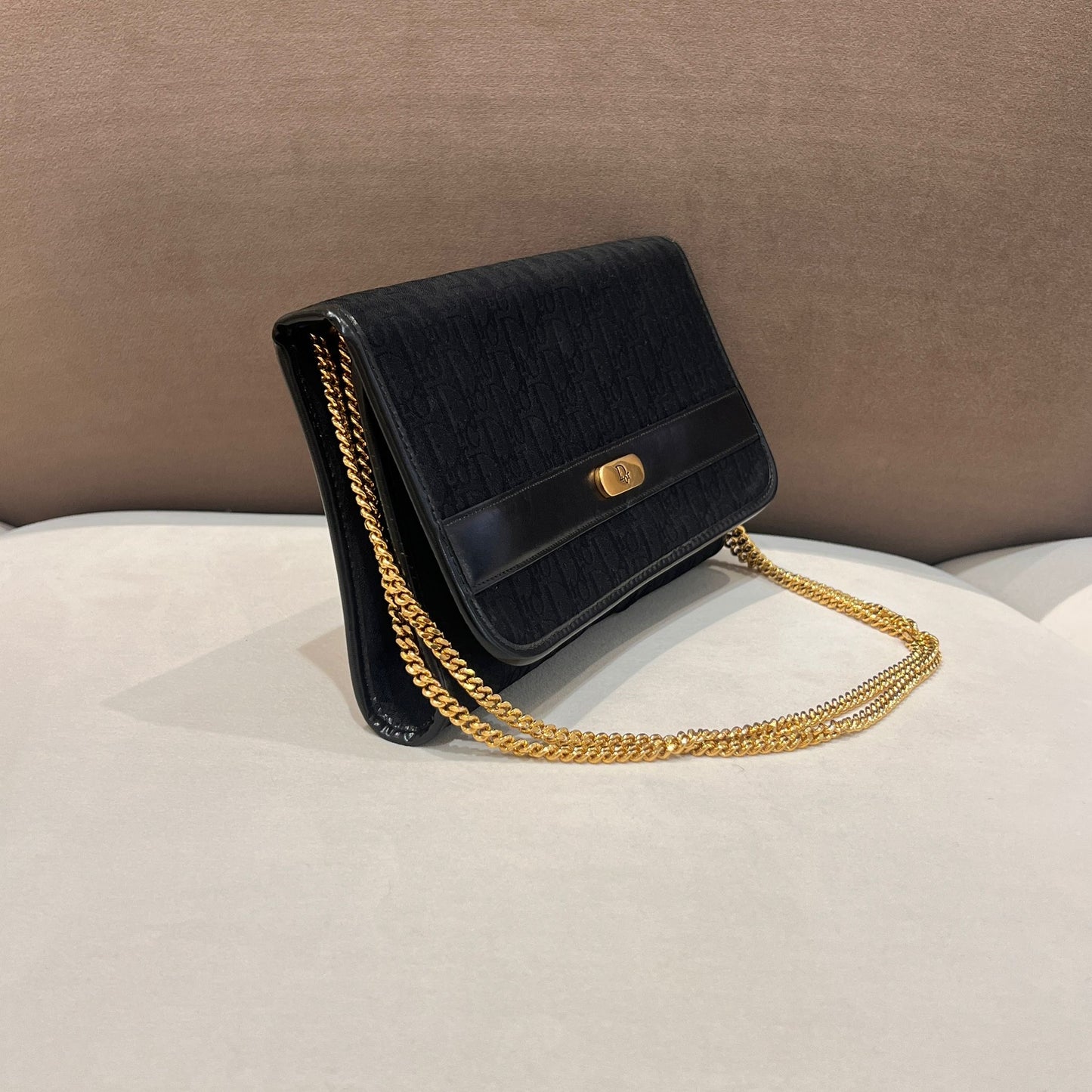Christian Dior Vintage Navy Leather Chain Shoulder Bag