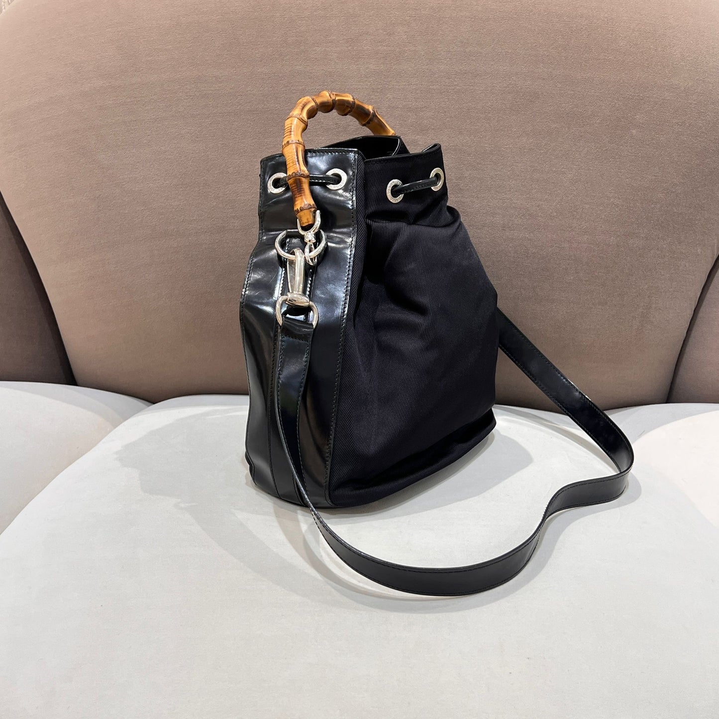 Gucci 復古竹柄兩用水桶包