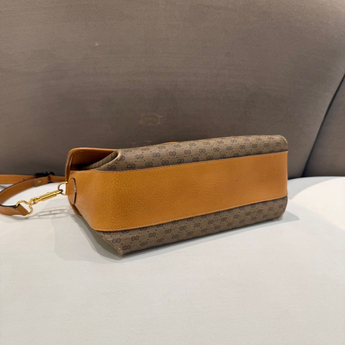 Gucci Vintage Micro Gg Canvas Beige Leather Shoulder Bag