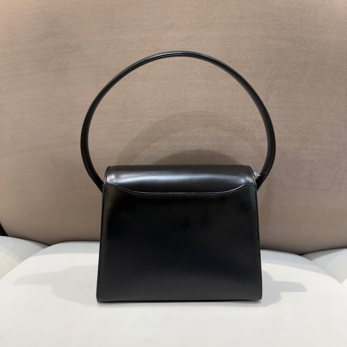 Givenchy Vintage Black Leather Curved Flap Top Handle Handbag