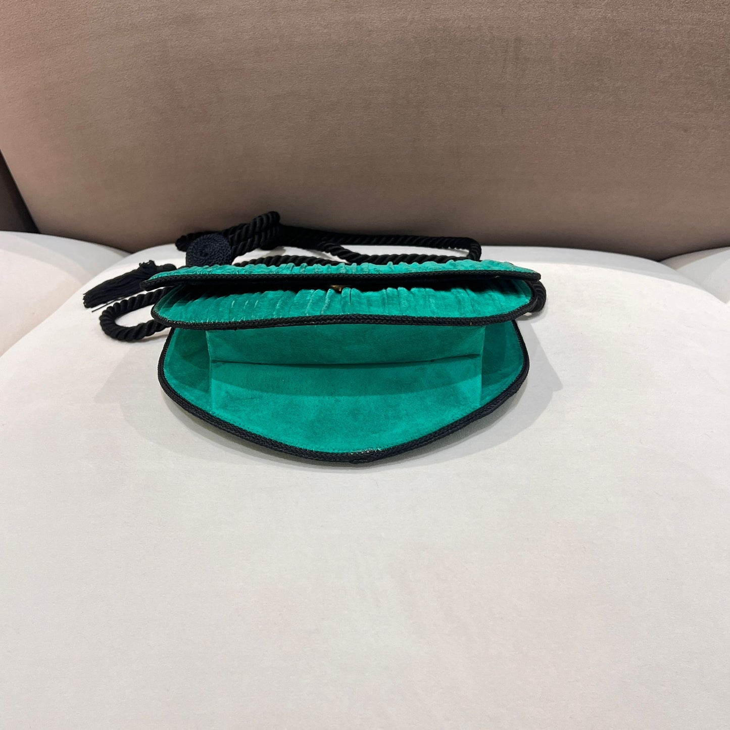 Christian Dior Vintage Emerald Pleated Silk Half Moon Shoulder Bag