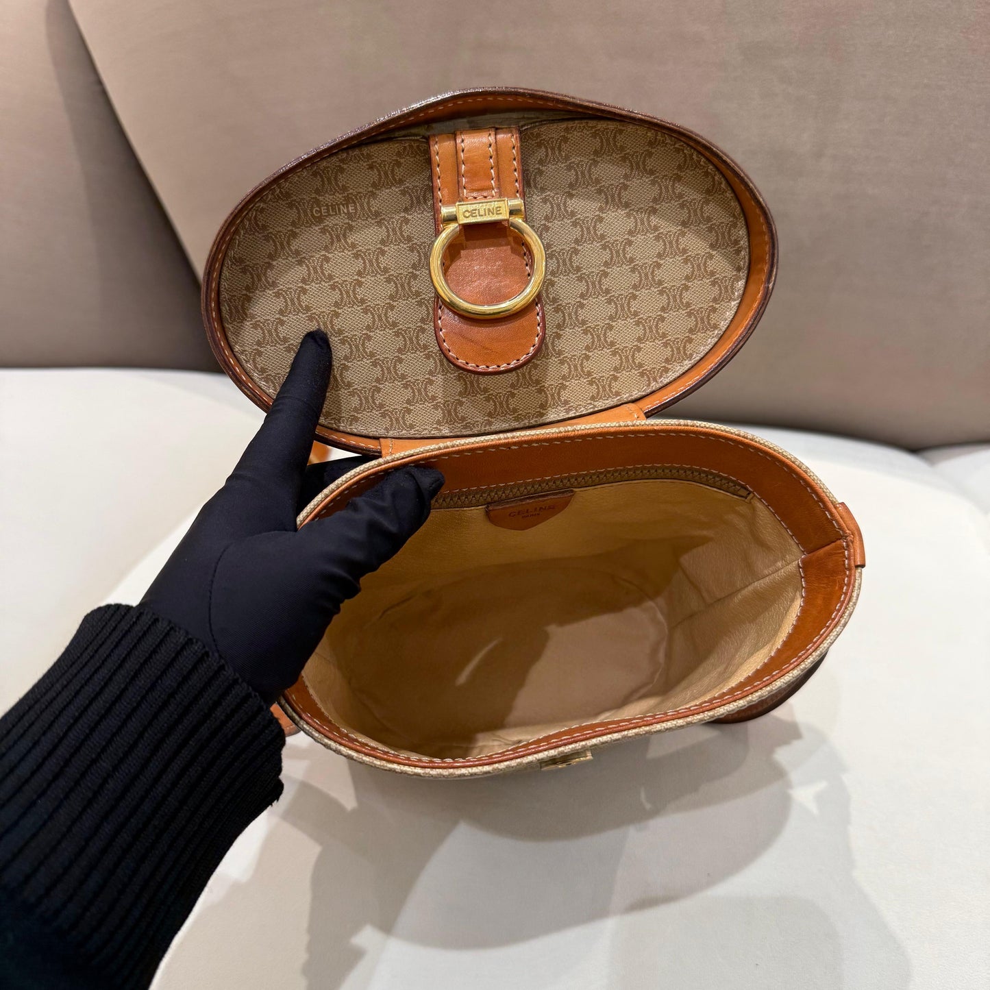Celine Vintage Macadam Canvas Cylindrical Bucket Shoulder Bag