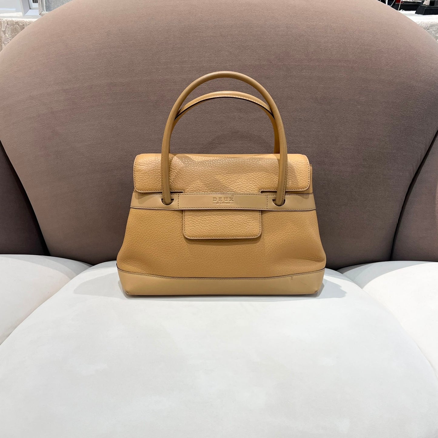 Delvaux Vintage Beige Grained Leather Structured Top Handle Handbag