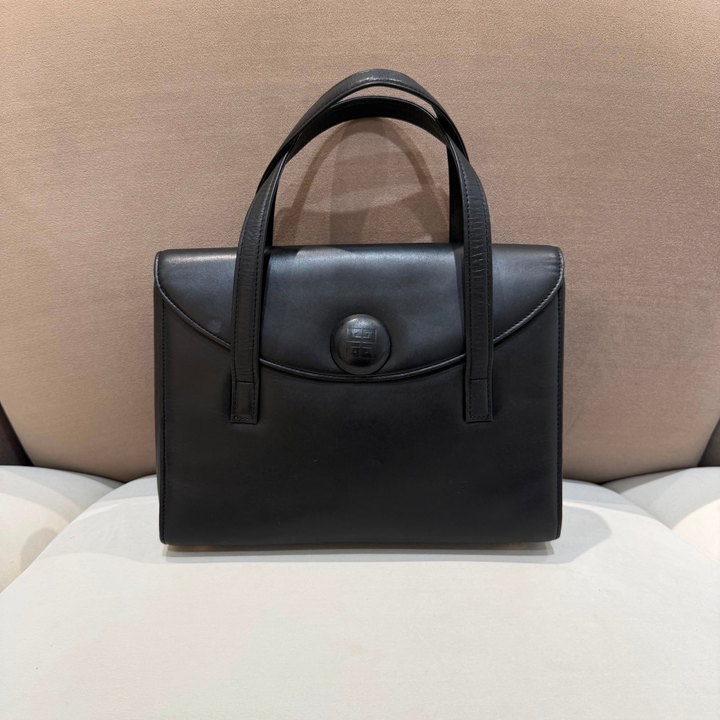 Givenchy Vintage Black Leather 4G Logo Structured Top Handle Handbag
