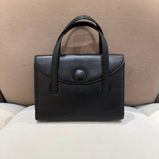 Givenchy Vintage Black Leather 4G Logo Structured Top Handle Handbag