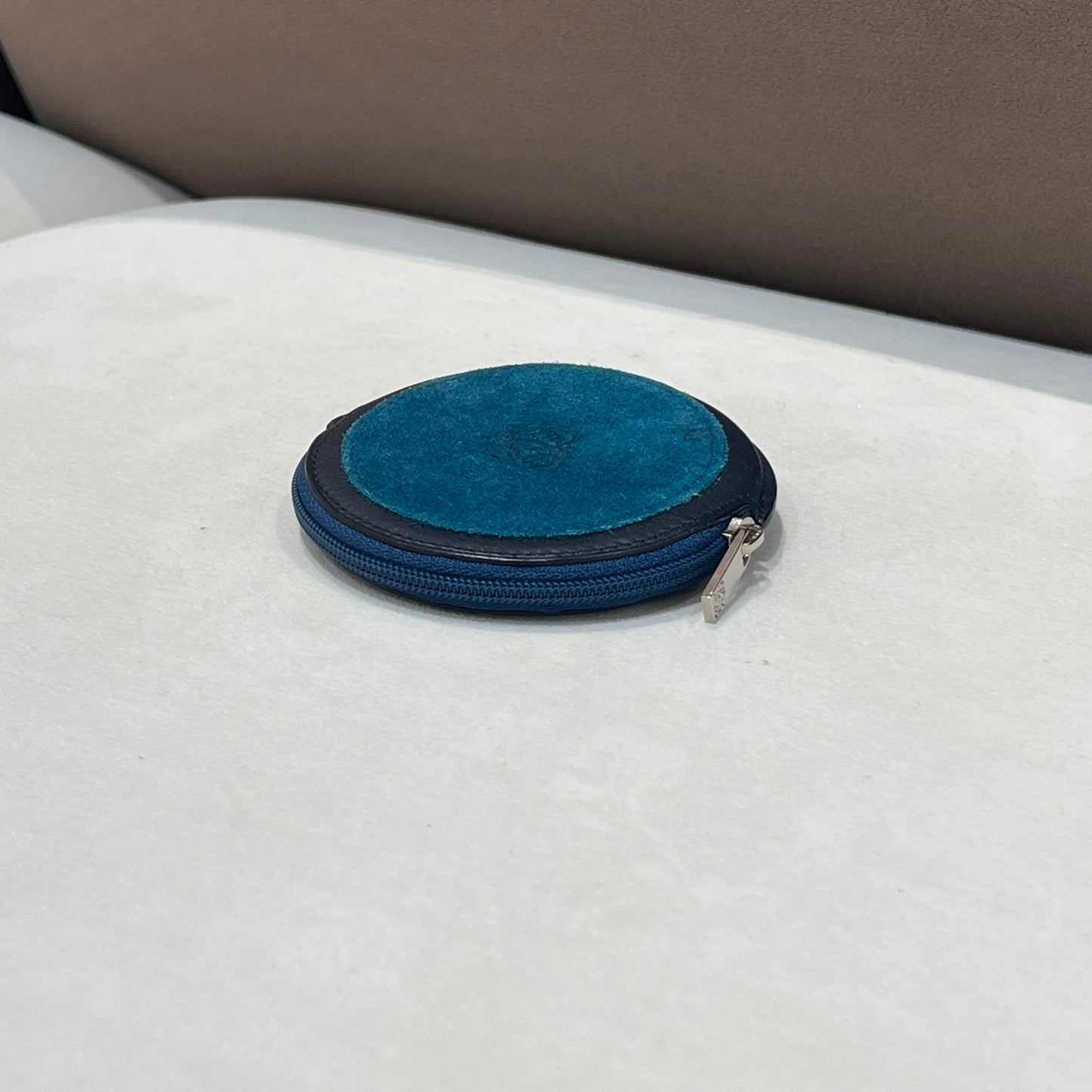 Loewe Vintage Round Suede & Leather Anagram Coin Purse