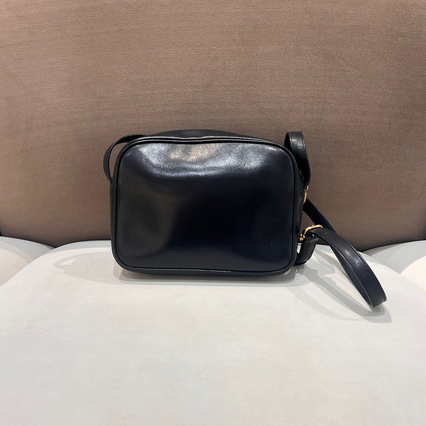 Celine Vintage Black Leather Oval Clasp Shoulder Bag