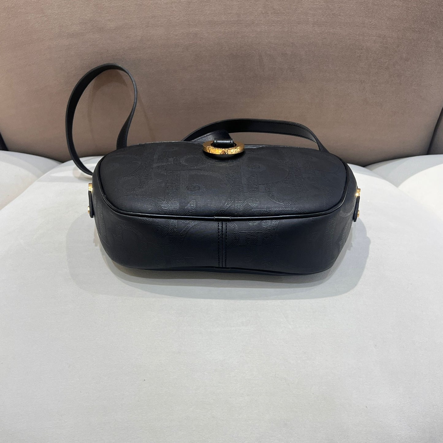 Christian Dior Vintage Black Trotter Embossed Leather Shoulder Bag