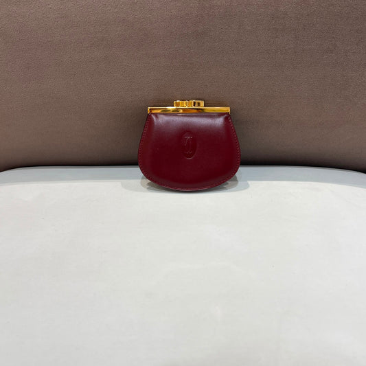 Cartier Vintage Bordeaux Leather Kiss Lock Coin Purse