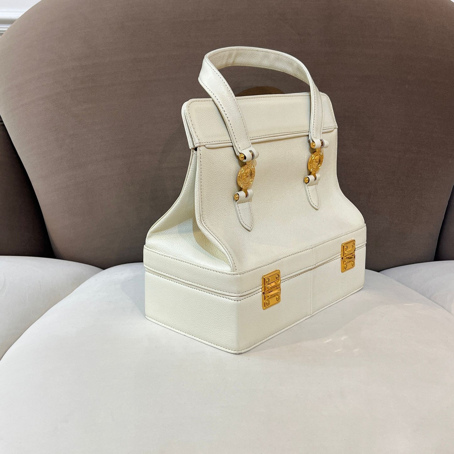 Gianni Versace Vintage White Medusa Structured Handbag
