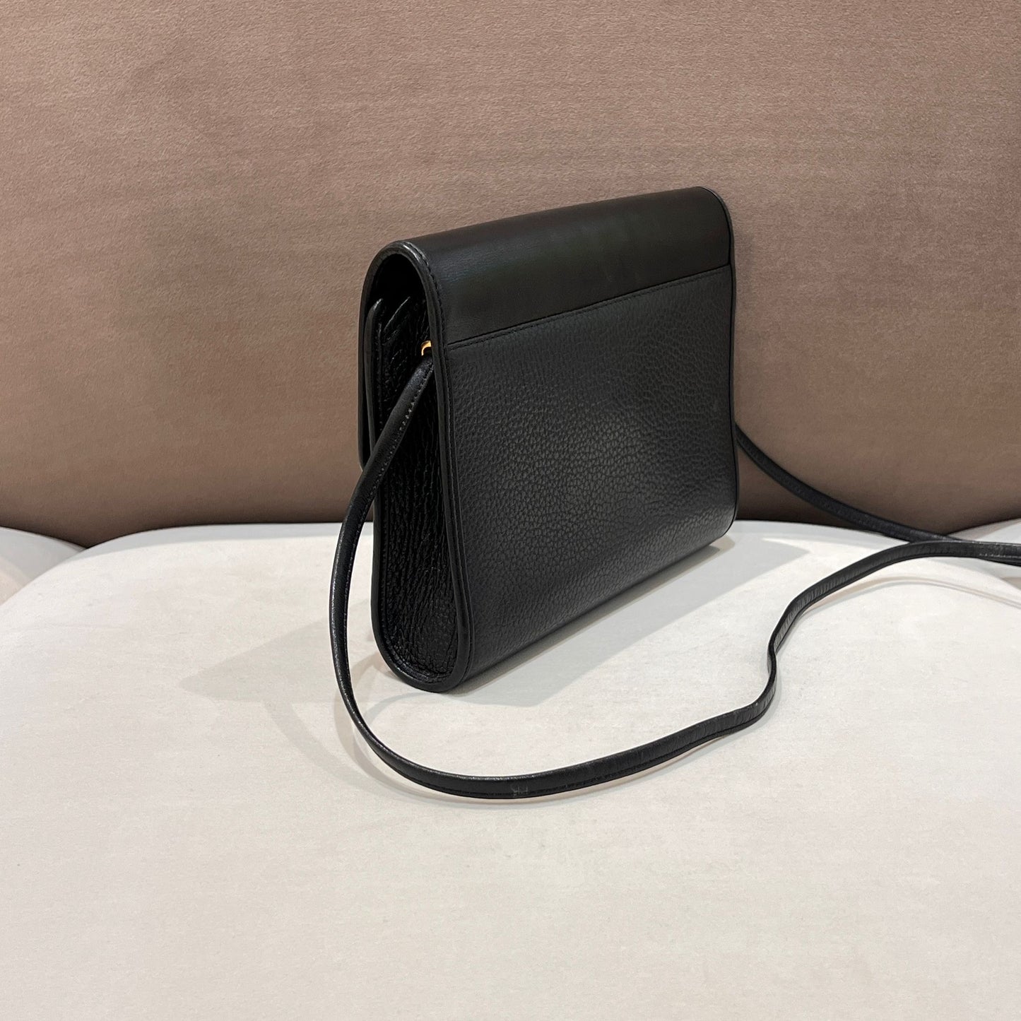 Christian Dior Vintage Black Leather Shoulder Bag With Gold-Tone Heritage Clasp