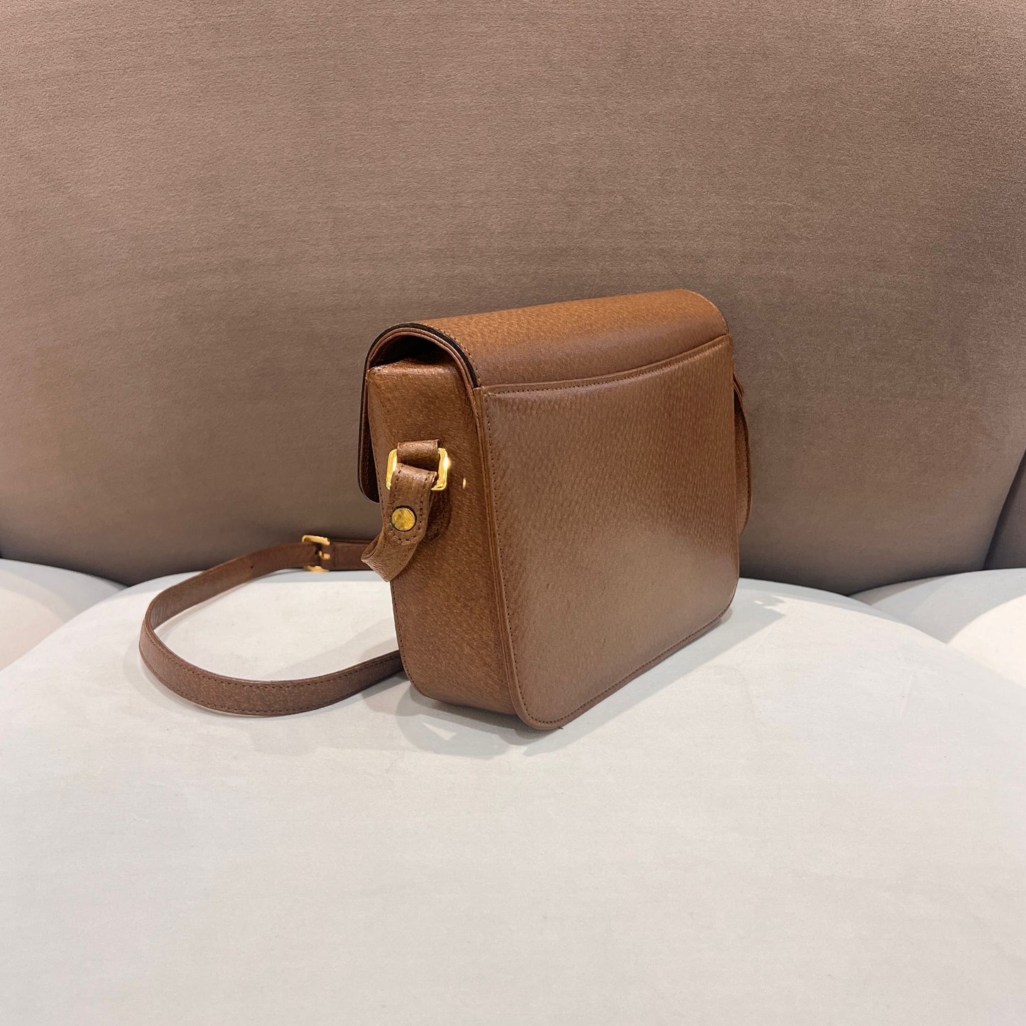 Valentino Garavani Vintage Brown Leather Buckle Shoulder Bag