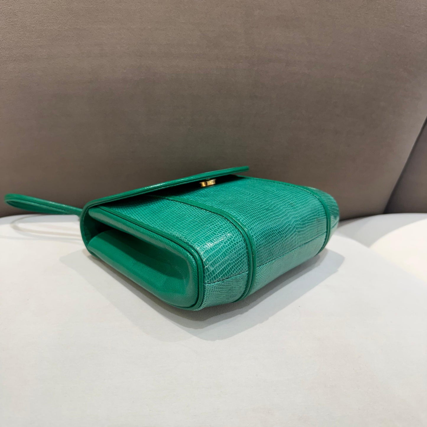 Yves Saint Laurent Vintage Green Lizard Embossed Leather Shoulder Bag