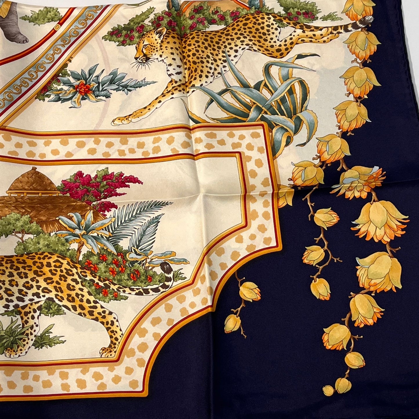 Ferragamo Vintage Leopard Equestrian Print Silk Scarf Multicolour 88 X 86 Cm
