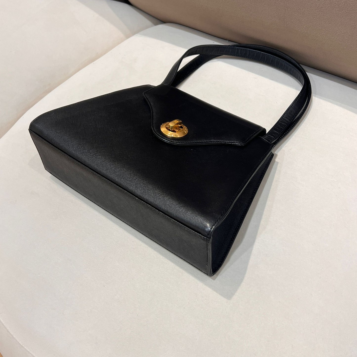 Givenchy Vintage Turn Lock Black Leather Handbag