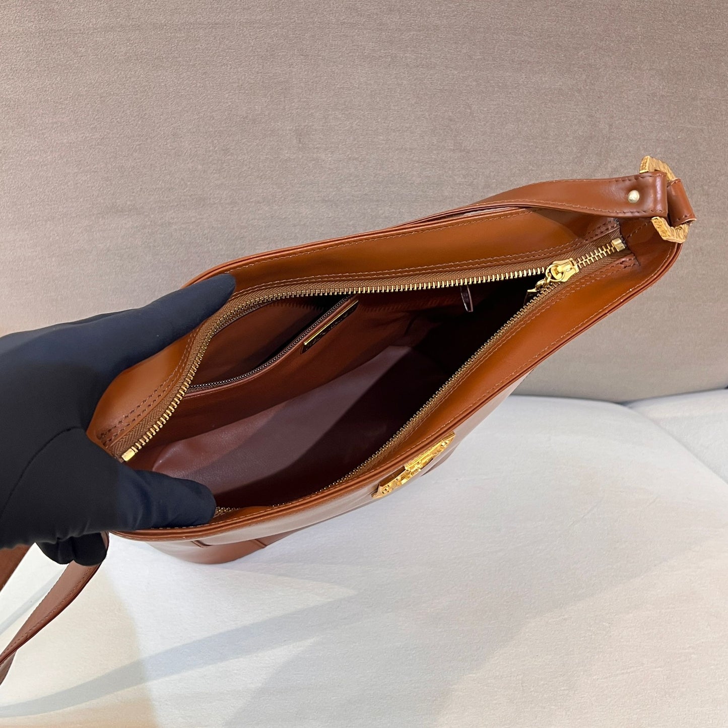 Yves Saint Laurent Vintage Brown Leather Medallion Shoulder Bag